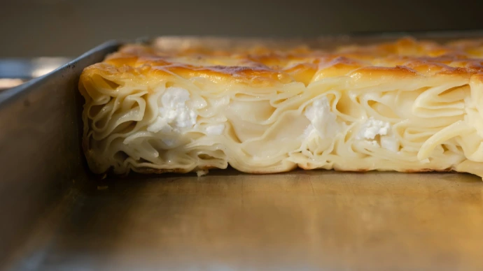 Golden baked pastry with creamy cheese filling
